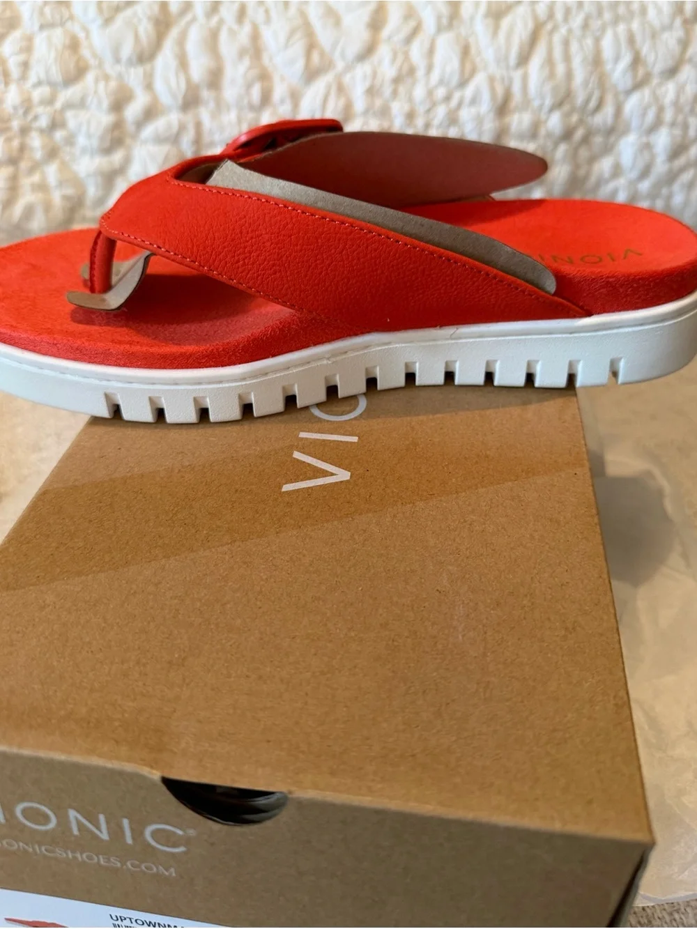 Vionic Red Platform Thong Sandal with White Lug Sole